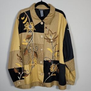 Vintage Indigo Moon Patchwork Embroidered Jacket Size 3X Shacket Artsy Floral